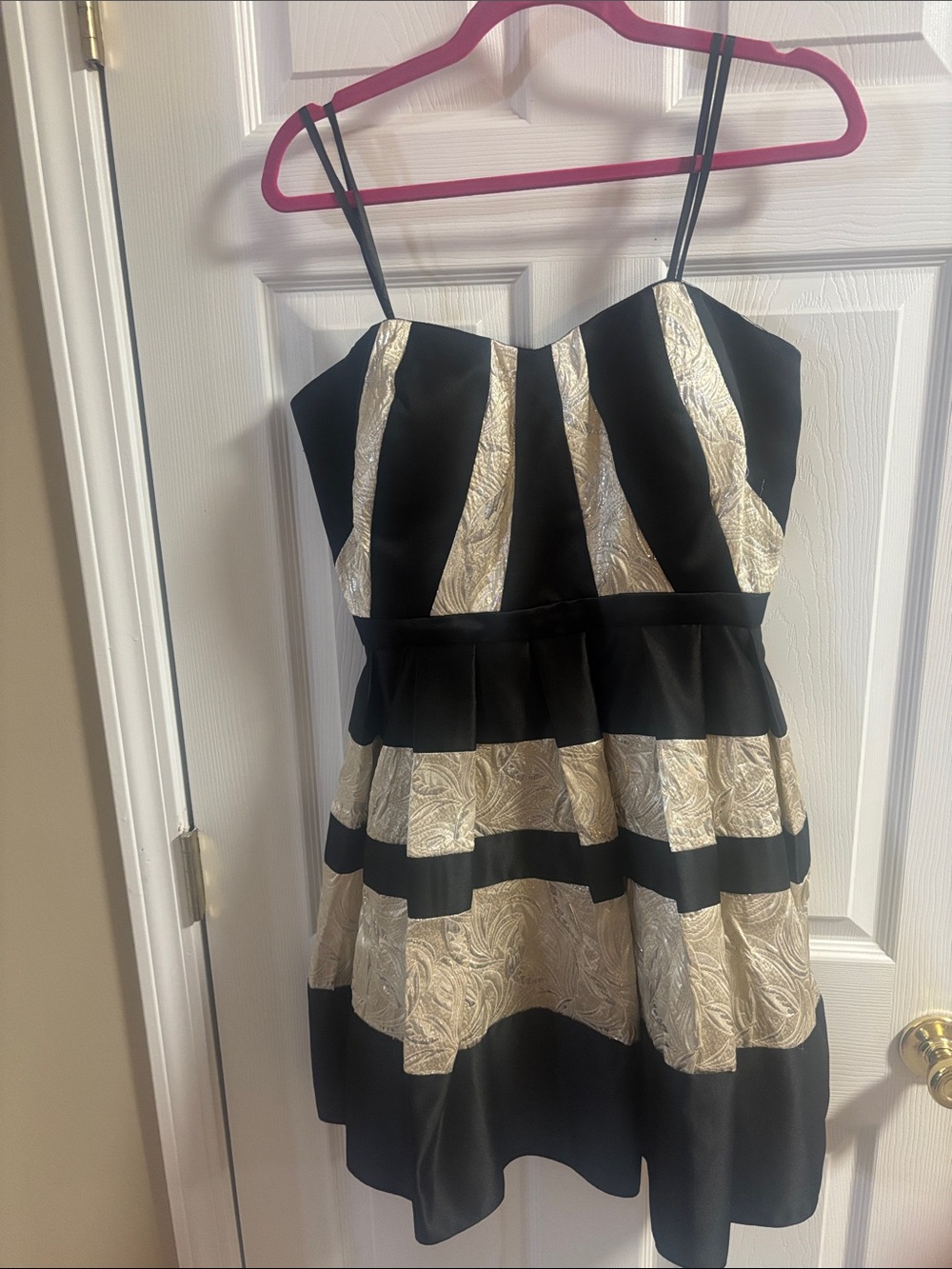 Black and Gold Striped Spaghetti Strap Party Dress